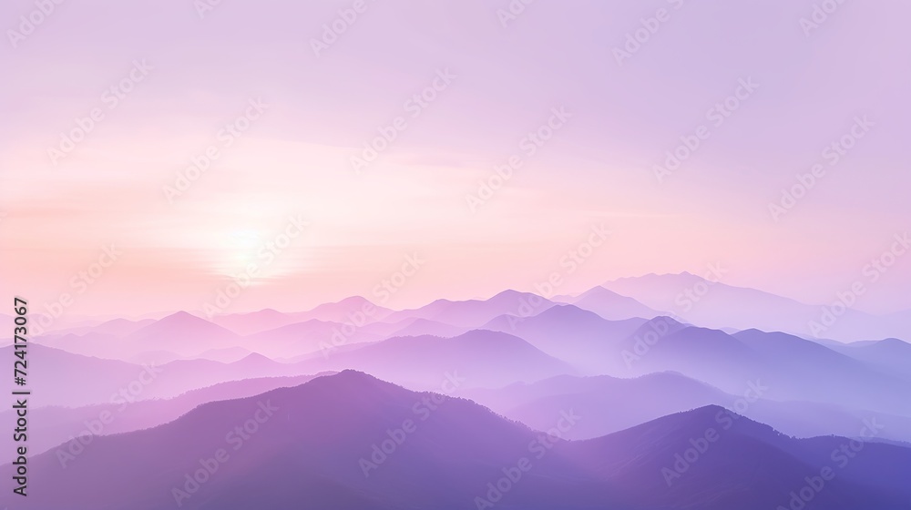 Pastel dawn embracing the mountains, Serene ambiance, Soft gradations of purples and pinks