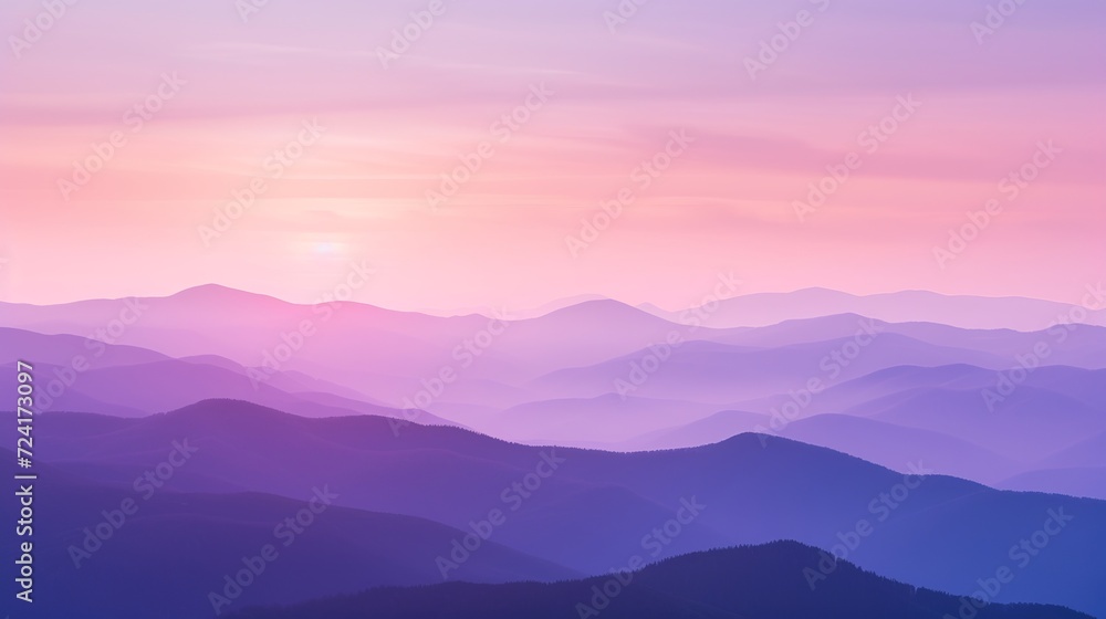 Pastel dawn embracing the mountains, Serene ambiance, Soft gradations of purples and pinks - obrazy, fototapety, plakaty 