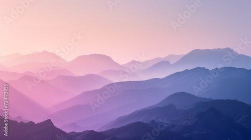 Pastel dawn embracing the mountains, Serene ambiance, Soft gradations of purples and pinks