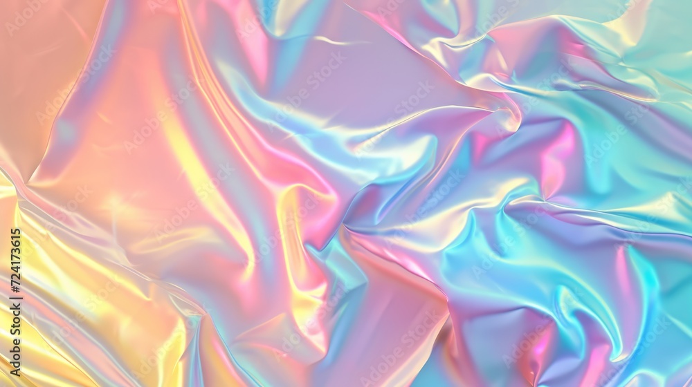 Abstract background with colourful iridescent holographic foil. Trendy 2yk fashion banner, pastel silver metallic wallpaper Abstract background with colourful iridescent holographic foil. Trendy 2yk fashion banner, pastel silver metallic wallpaper