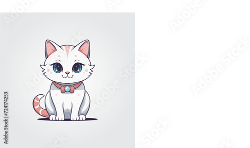 Cute kitty of kawaii style with big eyes and jolly smiling vector illustration in white background