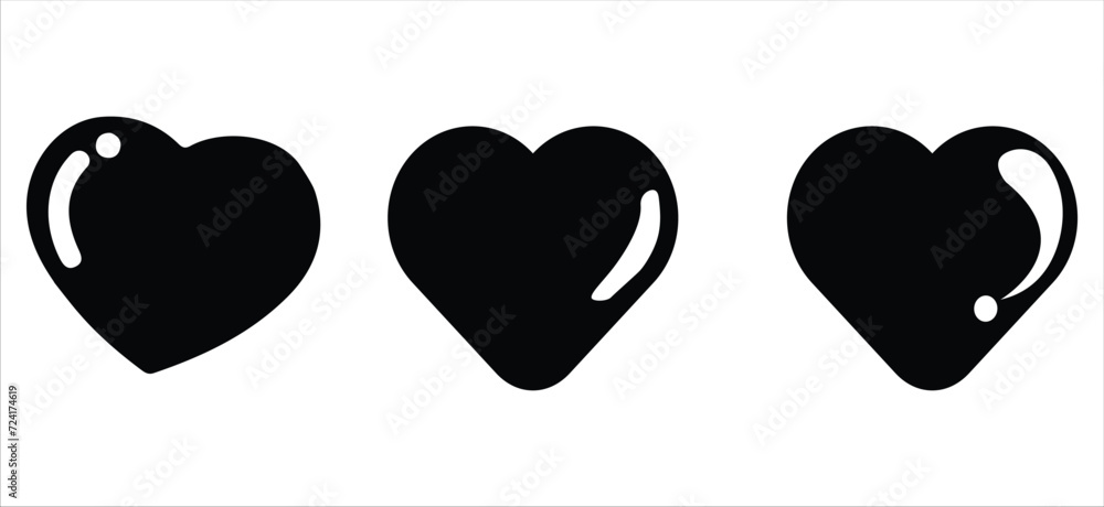 Valentines day love symbol, 3d hearts rotation. Realistic romantic emoji, black heart icon front and spin angle view. Wedding decor vector set. Object spin animation for gaming isolated on white 123 - obrazy, fototapety, plakaty 