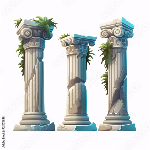 a group of columns with plants growing on them