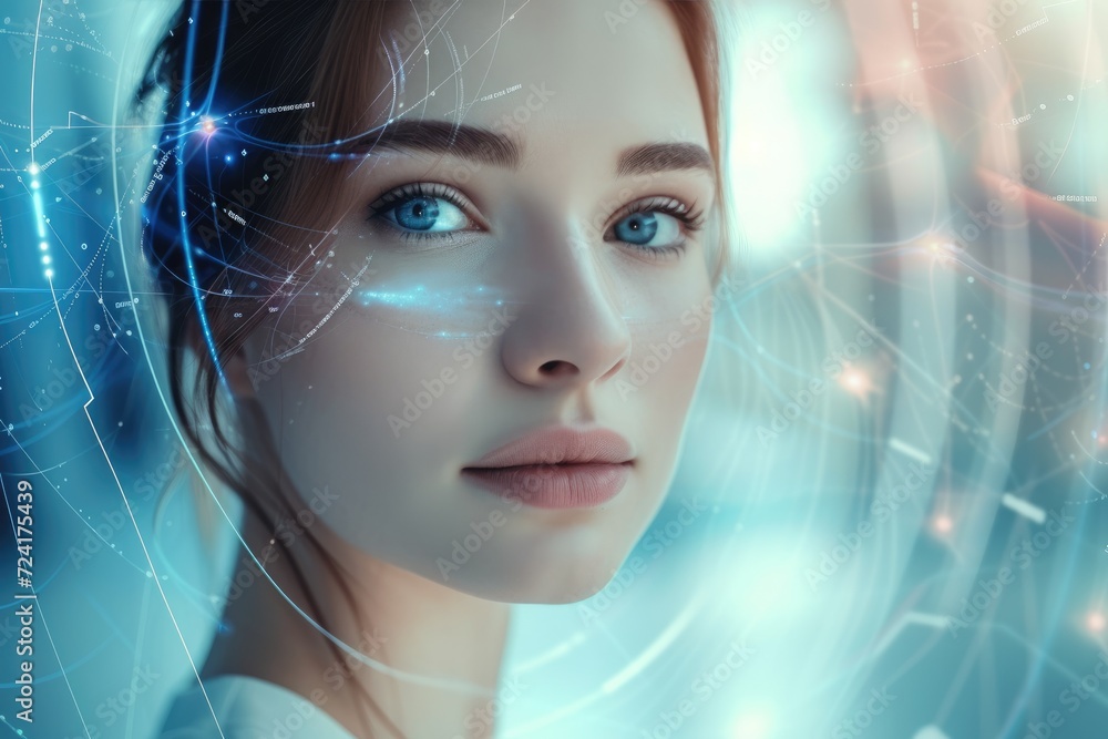 Woman and artificial intelligence concept Woman and artificial intelligence concept