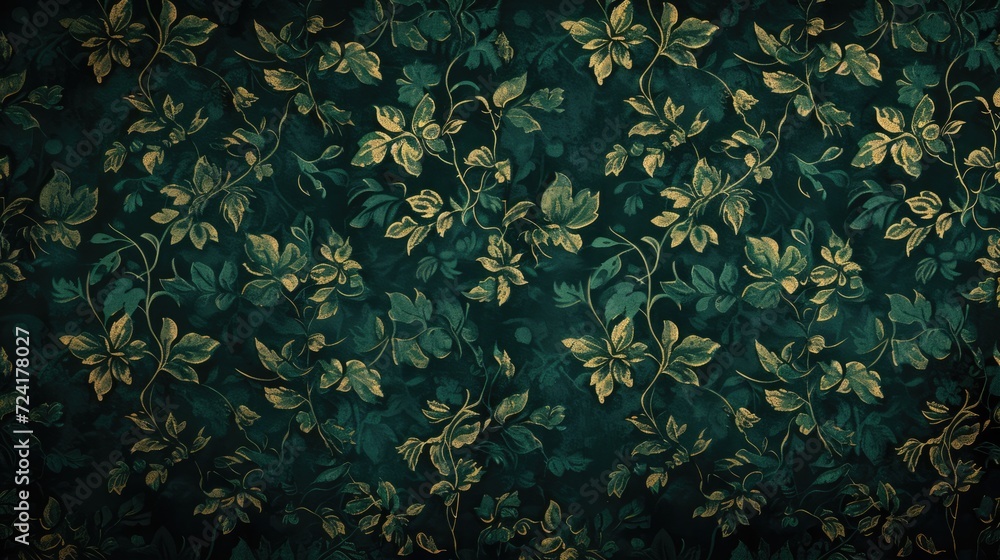 Generative AI, Deep green floral pattern in the style of art nouveau 1900s, beautiful flowers and plants - obrazy, fototapety, plakaty 