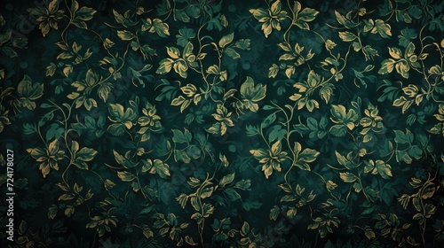 Generative AI, Deep green floral pattern in the style of art nouveau 1900s, beautiful flowers and plants photo