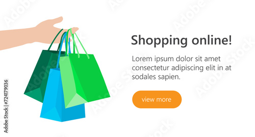 Vector banner template with hand and shopping bags