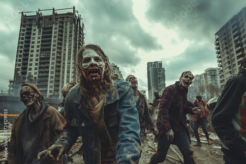 Zombies walking on the city streets