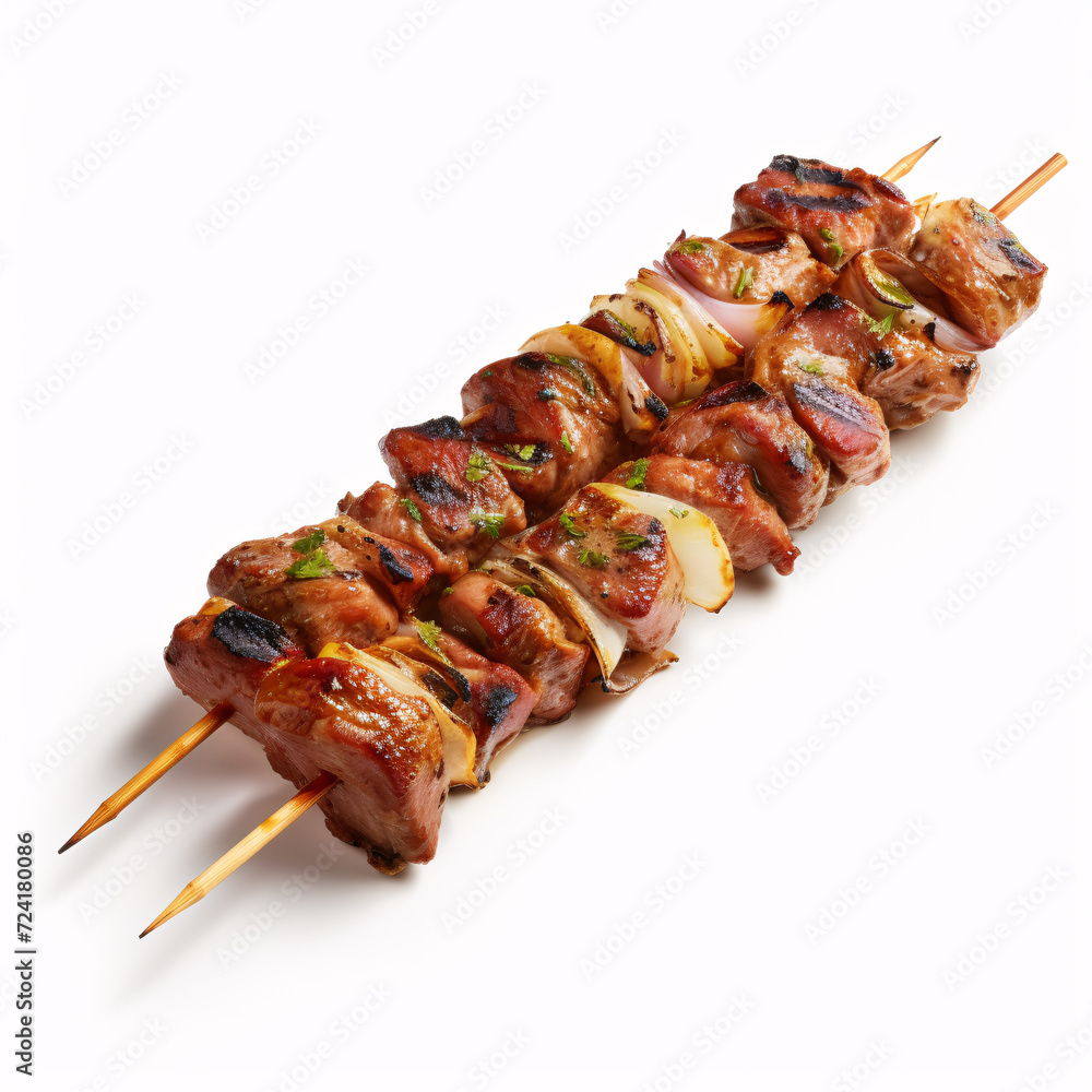 a skewer of meat and onions