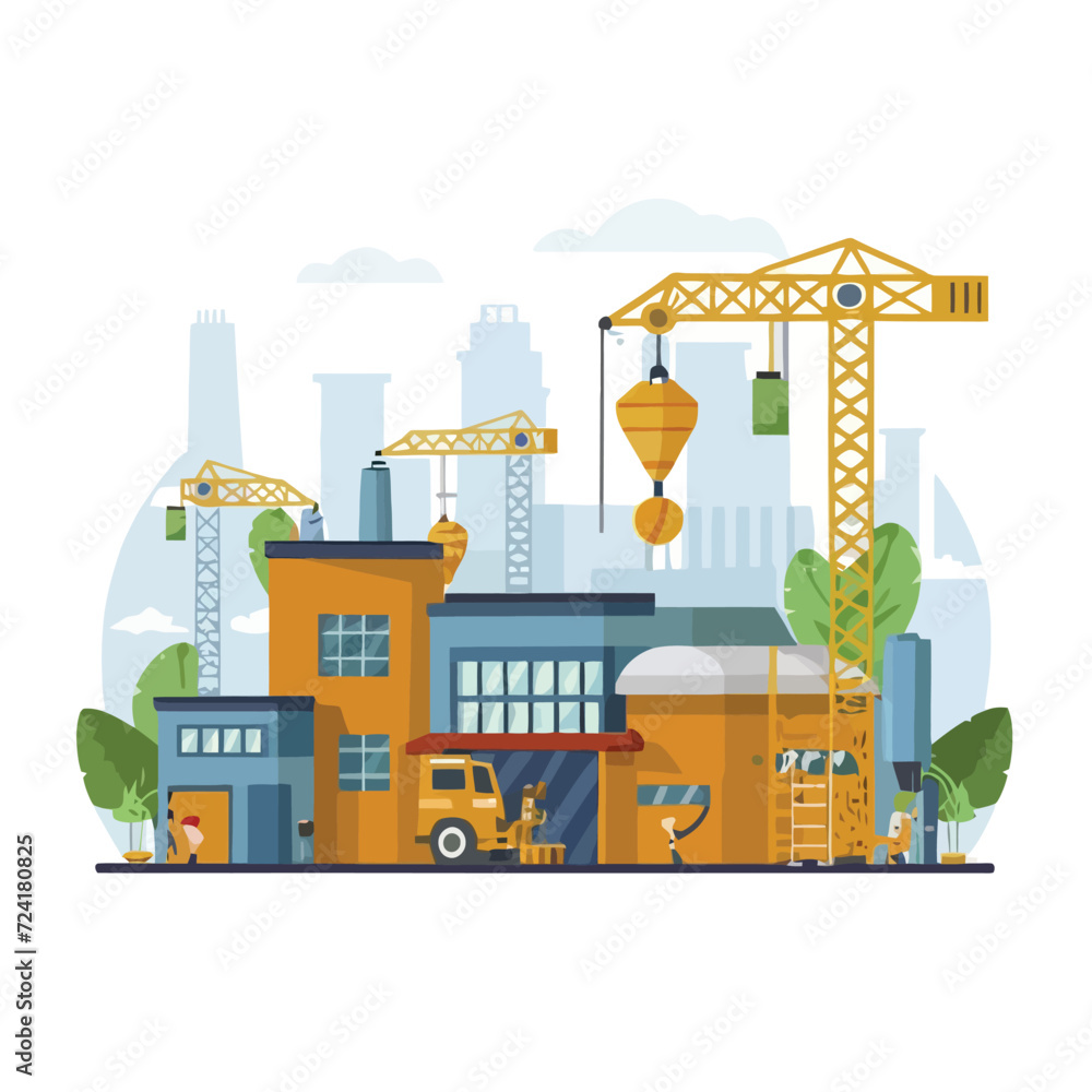 Fototapeta premium 2d vector illustration icon, shape line , architecture factory industrial and town with home 