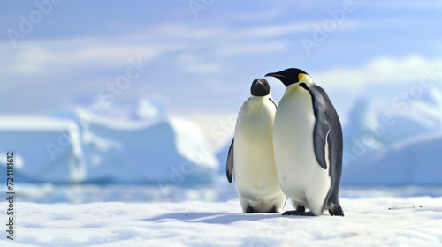 Loyalty and Companionship of Penguins on Icy Landscape AI Generated.