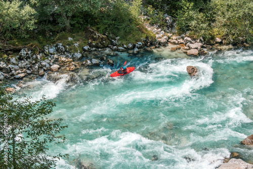 WhiteWater kayaking in the Soca river in Slovenia.
