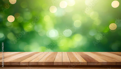 新緑と木のテーブル素材。Fresh greenery and wood table material.