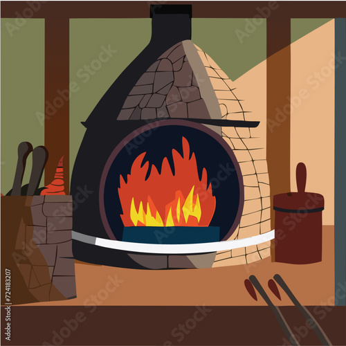 fire in fireplace