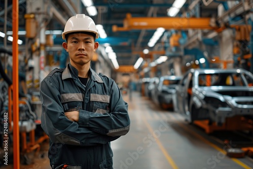 Portrait of man engineer worker working in factory industry