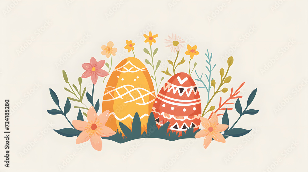 Easter Eggs and Spring Flowers Illustration