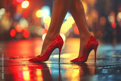 Woman's model legs with red high heel shoes photo