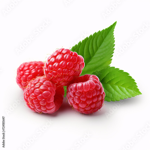 a group of raspberries with leaves