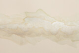 Beige, gold, silver ink watercolor smoke flow stain blot on wet paper grain texture background.