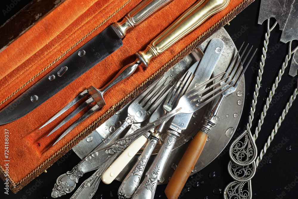 Antique silver tableware for dining room Antique silver tableware for dining room