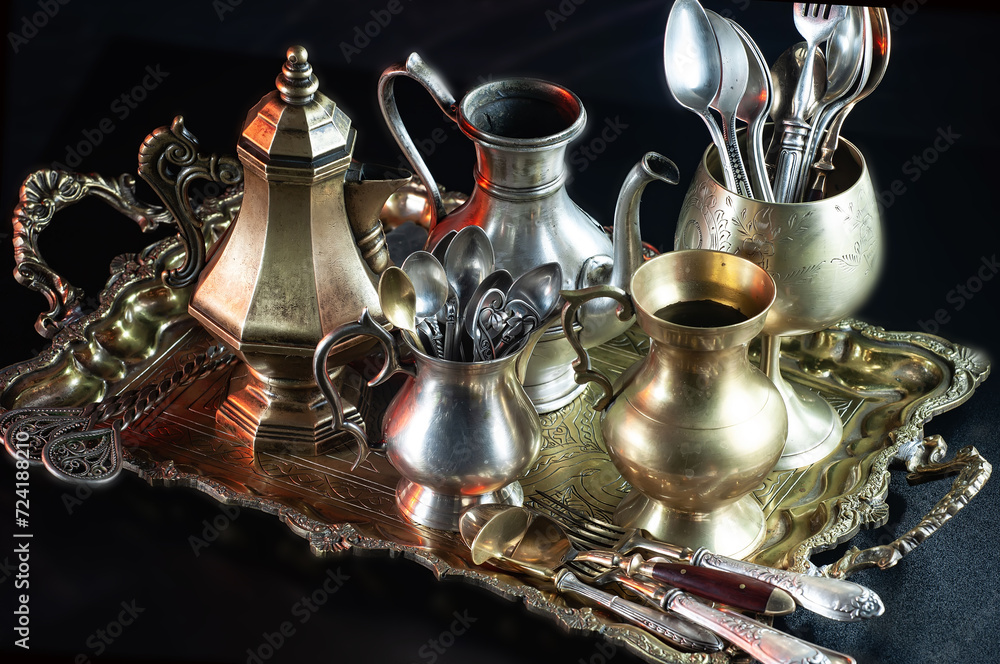 Antique silver tableware for dining room Antique silver tableware for dining room