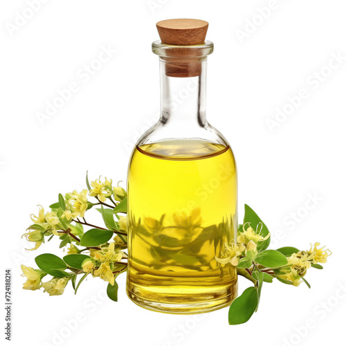 fresh raw organic shrub oil in glass bowl png isolated on white background with clipping path. natural organic dripping serum herbal medicine rich of vitamins concept. selective focus