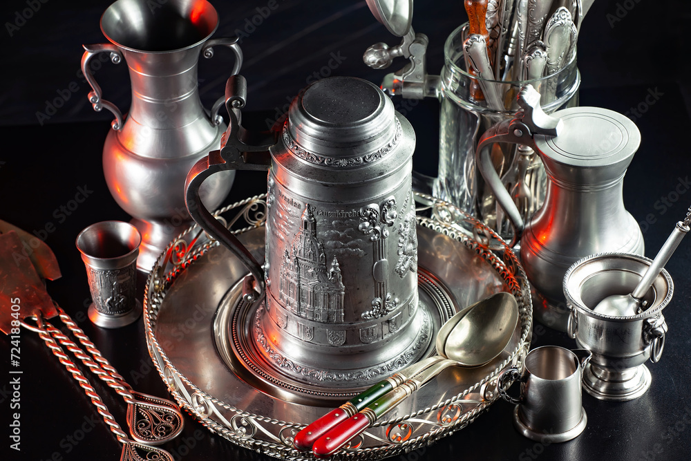 Antique silver tableware for dining room Antique silver tableware for dining room