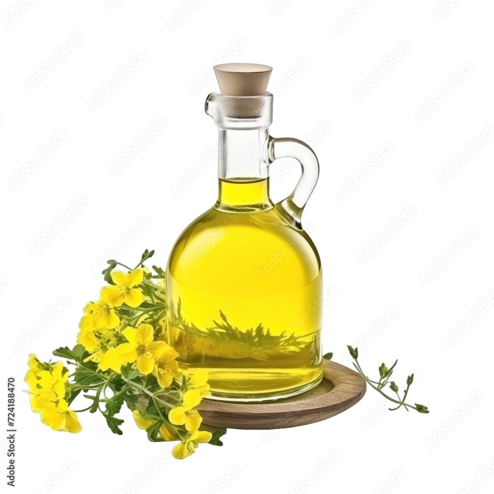 fresh raw organic sisymbrium oil in glass bowl png isolated on white background with clipping path. natural organic dripping serum herbal medicine rich of vitamins concept. selective focus