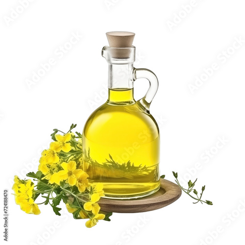 fresh raw organic sisymbrium oil in glass bowl png isolated on white background with clipping path. natural organic dripping serum herbal medicine rich of vitamins concept. selective focus photo
