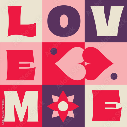 Love me. Square and minimalist design. Flat icone. Vector illustrations for Valentine's day.