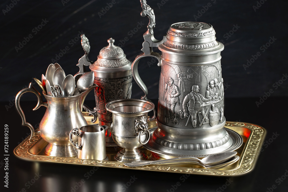 Antique silver tableware for dining room Antique silver tableware for dining room
