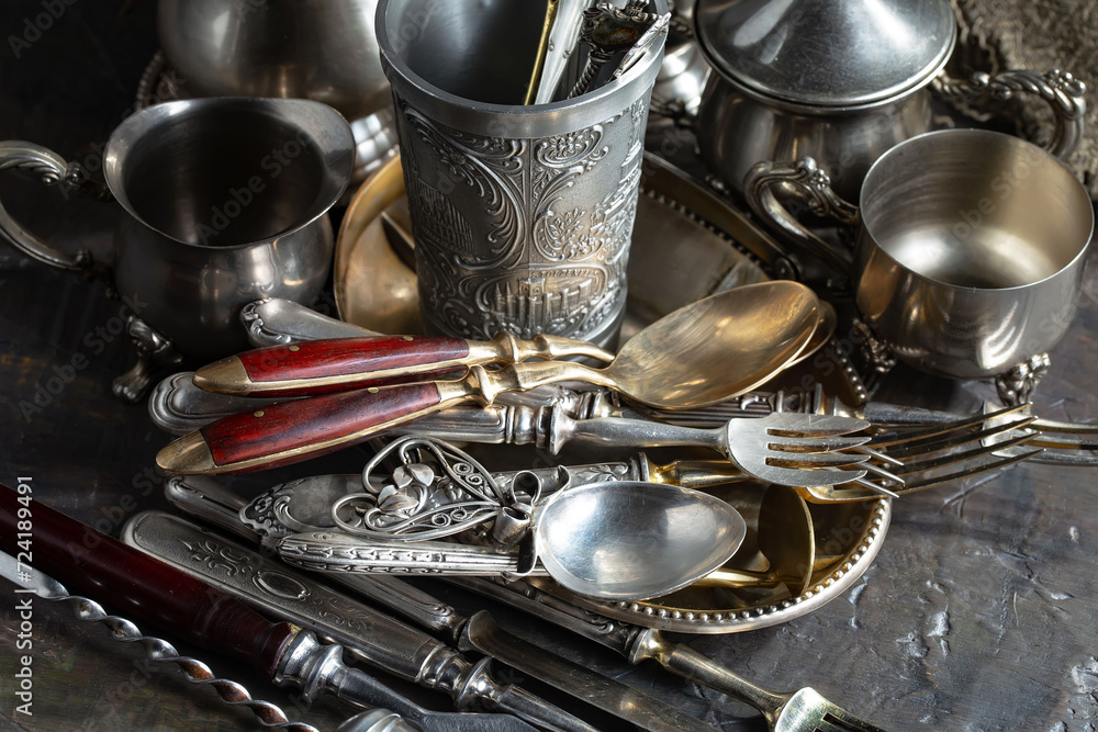 Antique silver tableware for dining room Antique silver tableware for dining room