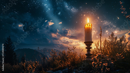 Easter Candle in Nature's Nightfall: A Beautiful Milky Way of Stars in the Sky