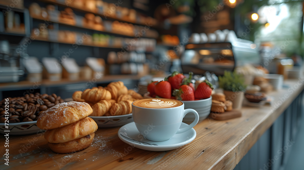 Wonderful breakfast selection at a buffet with a cup of coffee in the foreground Wonderful breakfast selection at a buffet with a cup of coffee in the foreground