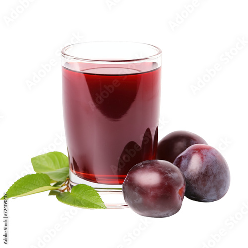 glass of 100% fresh organic davidson plum juice with sacs and sliced fruits png isolated on white background with clipping path. selective focus photo