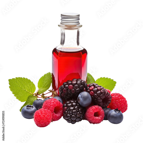 fresh raw organic superberry oil in glass bowl png isolated on white background with clipping path. natural organic dripping serum herbal medicine rich of vitamins concept. selective focus photo