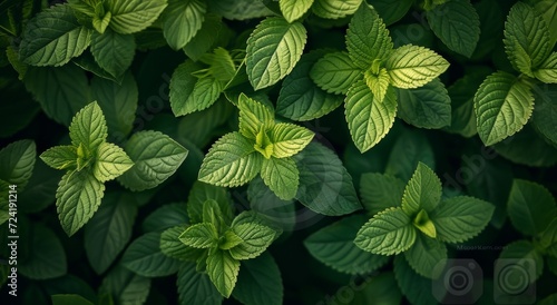 a close up image of many green leaves in the garden