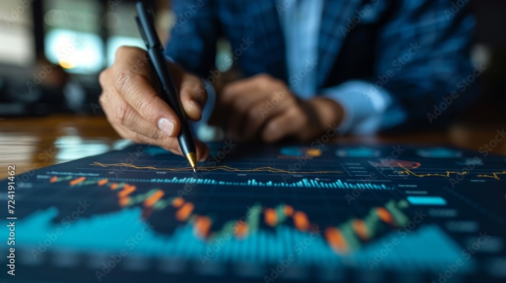 A businessman reviews financial graphs A businessman reviews financial graphs