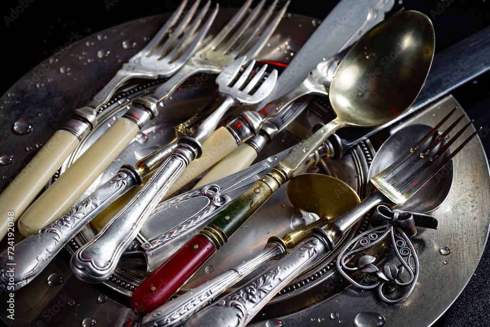 Antique silver tableware for dining room Antique silver tableware for dining room