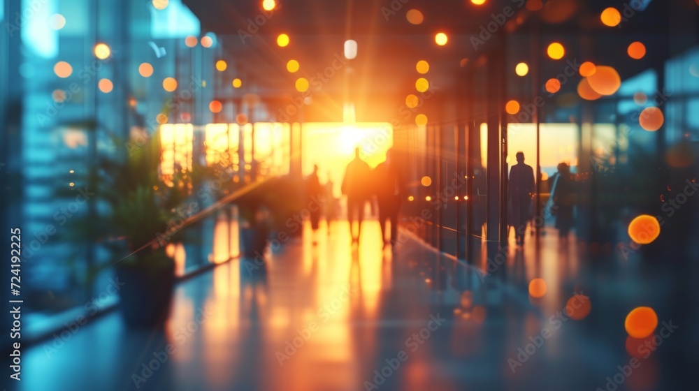 A Casual Business Environment with Blurred Figures and Bokeh Background A Casual Business Environment with Blurred Figures and Bokeh Background