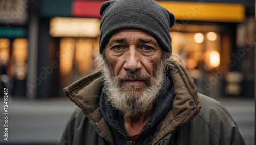 Portrait of an Older Homeless Man on the Street of New York City Manhattan USA