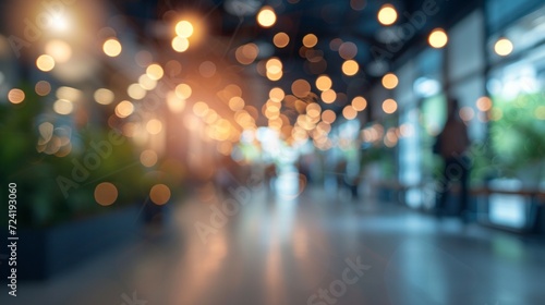 A Casual Business Environment with Blurred Figures and Bokeh Background