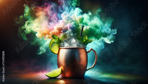 moscow mule cocktail on a copper mug, generative ai photo