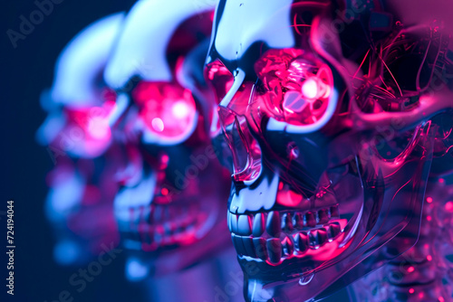 AI (Artificial Intelligence) concept, humanoid cybernetic skulls,