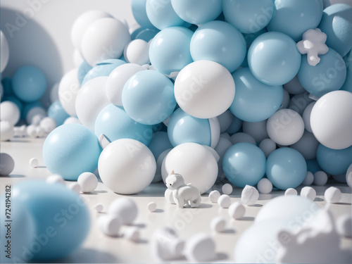  Tranquil Composition: Pastel-Colored White, Grey, and Blue Plastic Balls Background