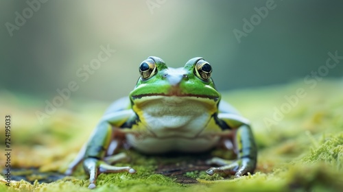 Green frog on the pastel background. 29 february leap year day concept © Shami