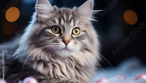 Cute kitten staring, fluffy fur, playful nature, curious eyes generated by AI