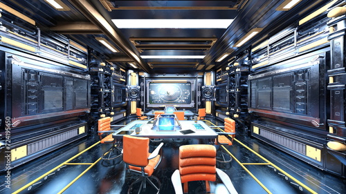 宇宙船内の会議室 3DCGレンダリング