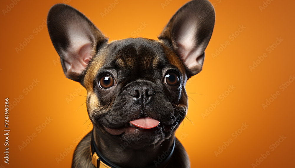 Cute French bulldog puppy sitting, looking at camera, adorable generated by AI Cute French bulldog puppy sitting, looking at camera, adorable generated by AI