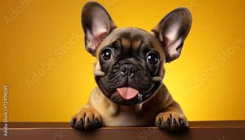 Cute French bulldog puppy sitting, looking at camera, playful generated by AI © Jeronimo Ramos